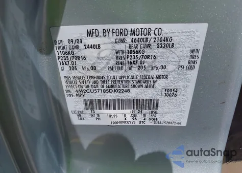 2005 Mercury Mariner Luxury/Premier from USA, damaged, VIN 4M2CU57185DJ02248